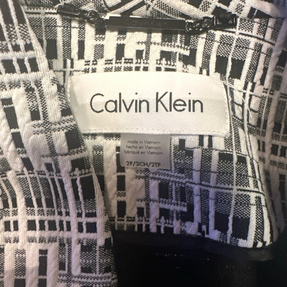 Calvin Klein Sz 2P Blazer Open Jacket Black White Jacquard Textured Stretch - Picture 8 of 11